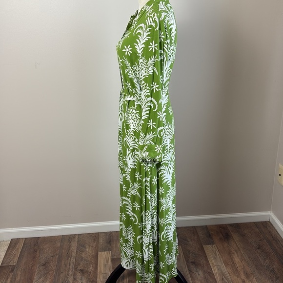 Zara Floral Print Lilou Midi Shirt Dress Belted Tropical Green White Size XS - Picture 9 of 16